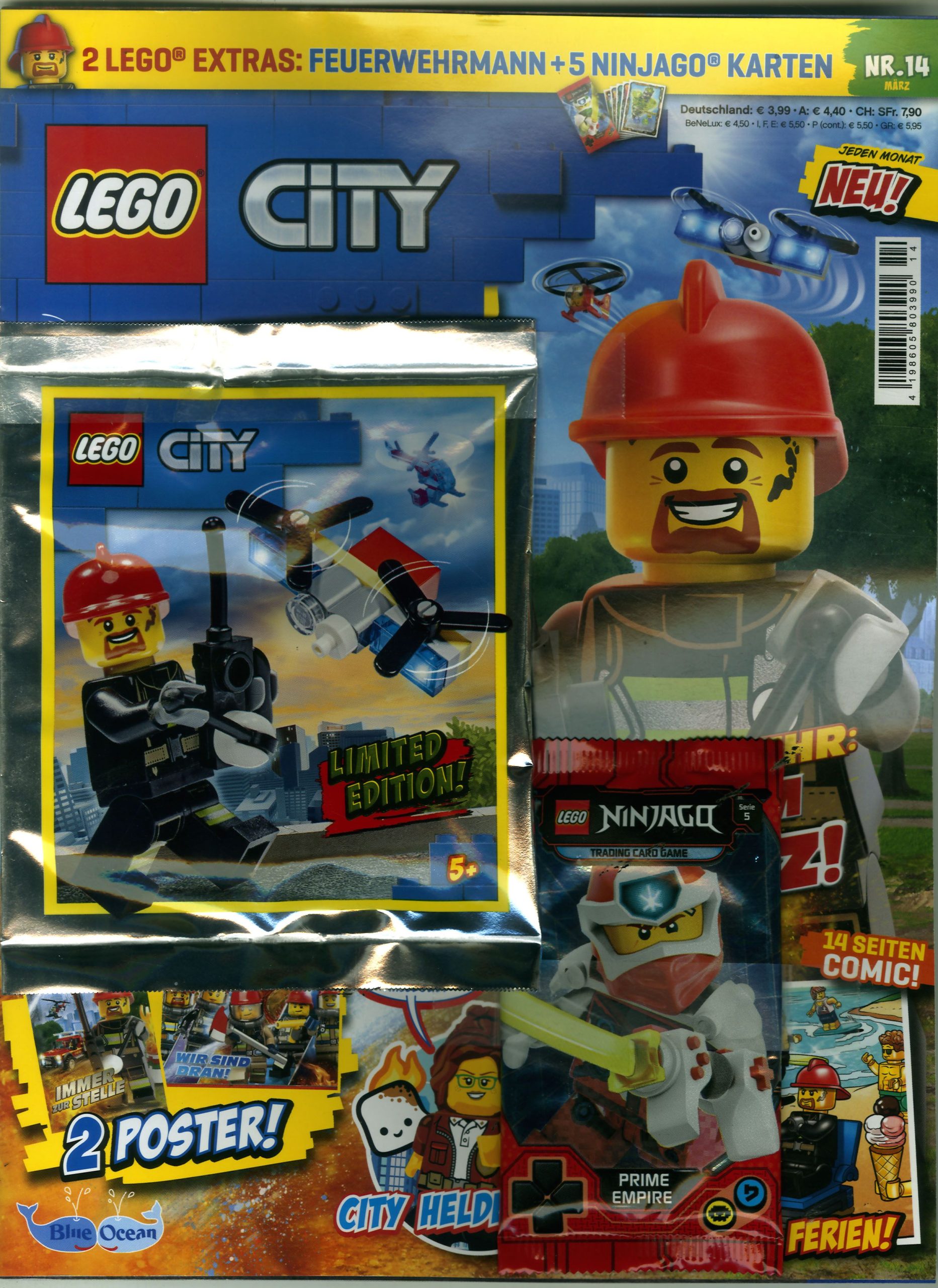 LEGO City 14/2020 "Extra: Feuerwehrmann mit Drohne + Sammelkarten" Räumungsverkauf