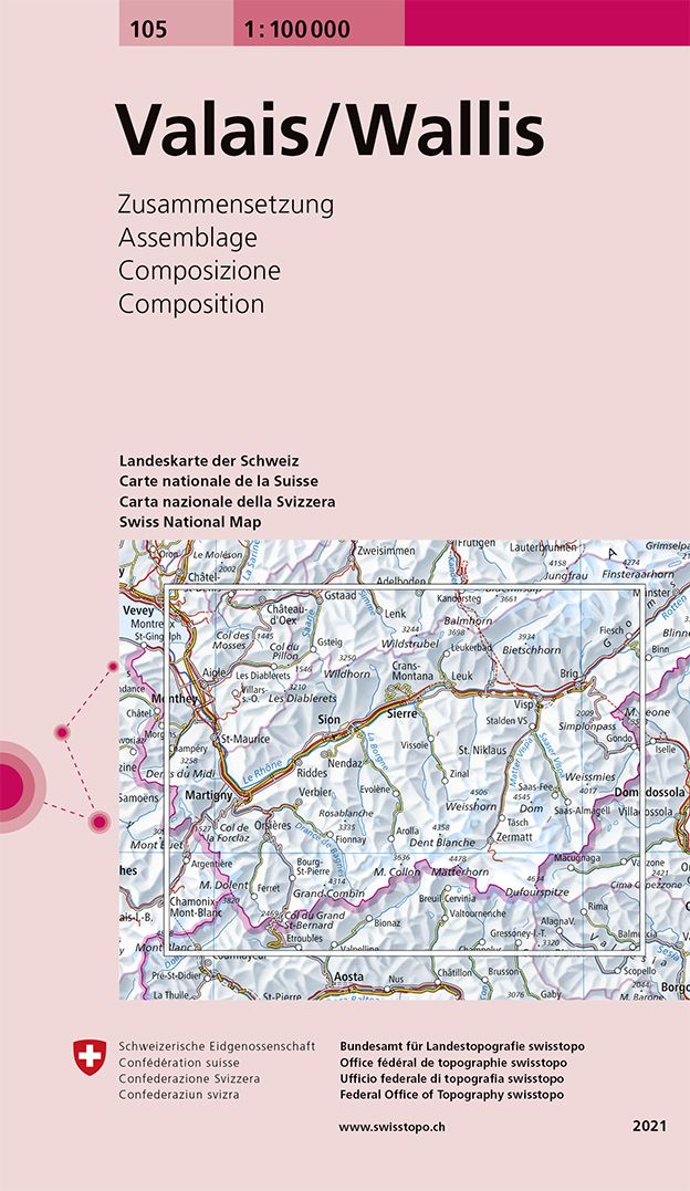 Landeskarte der Schweiz 105, Valais/Wallis 1:100.000 online